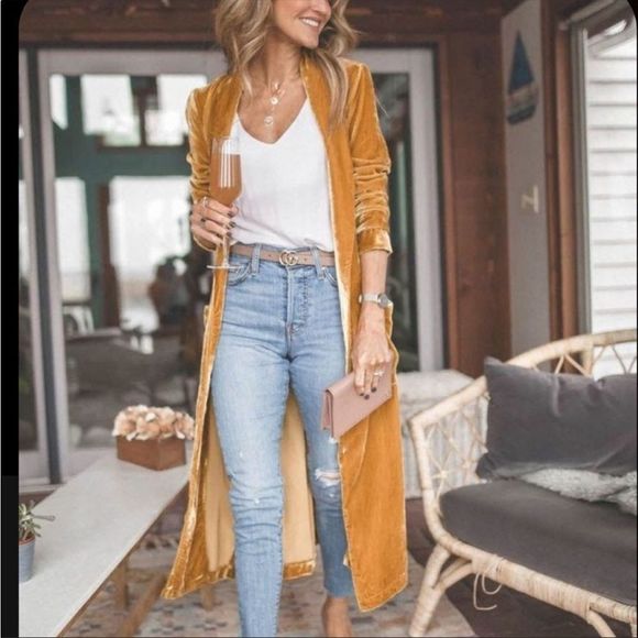 Longline Velvet Retro Duster Coat Jacket in Powder Blue - Picture 11 of 16